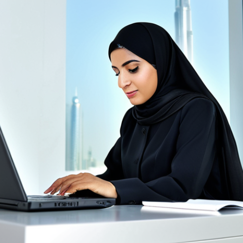 Home 1 장애인상담사 직무 훈련 - **Empowered Woman:** "A confident Arab businesswoman in a professional, modest abaya, working on a l...